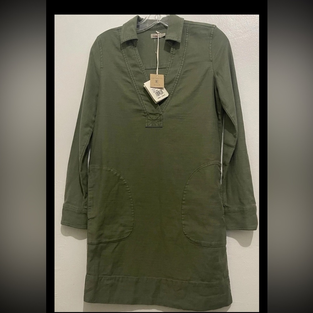 Faherty Women’s XXS Dress Stretch Surplus V-Neck Long Sleeve Fatigue Green NWT